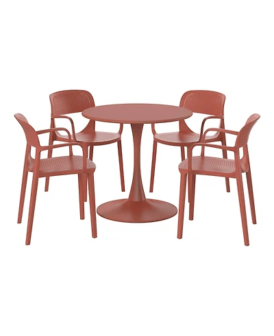WestinTrends 5-Piece Round Metal Bistro Dining Table Set And Stackable Resin Patio Dining Side Chairs