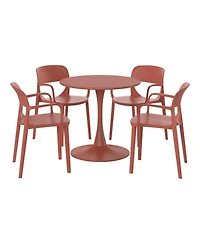 WestinTrends 5-Piece Round Metal Bistro Dining Table Set And Stackable Resin Patio Dining Side Chairs