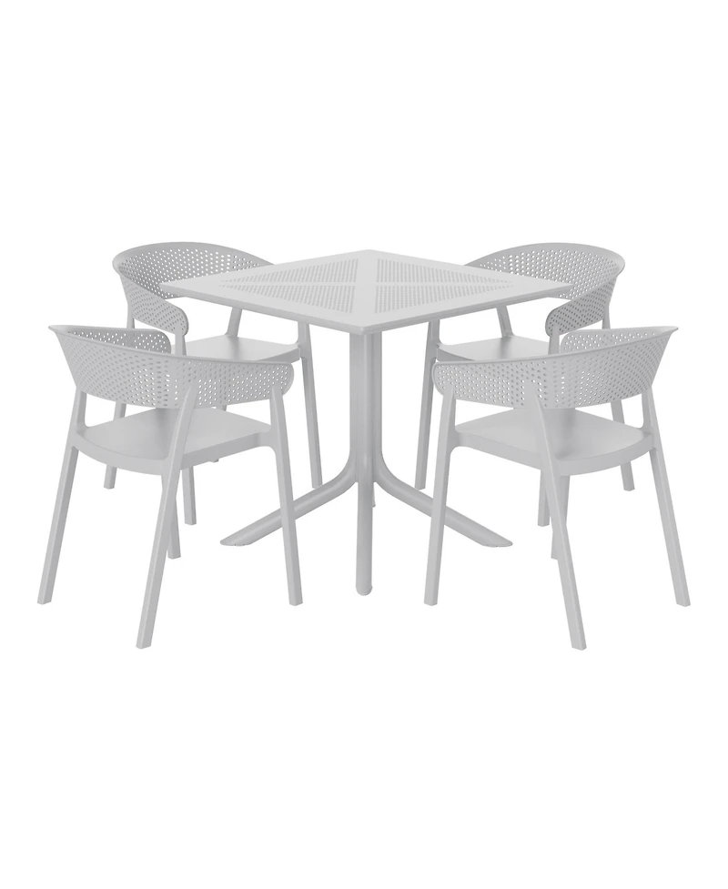 5-Piece Modern Patio Square Dining Table Set with Stackable Chairs