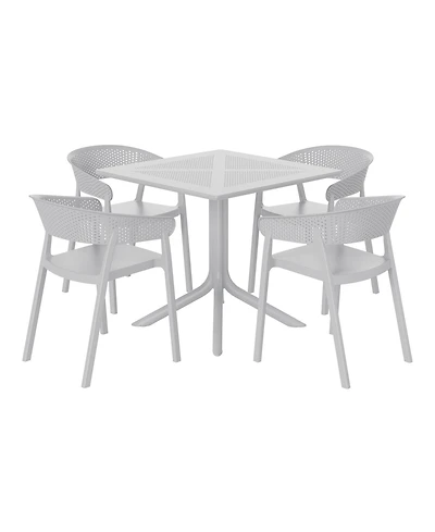 5-Piece Modern Patio Square Dining Table Set with Stackable Chairs
