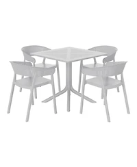 5-Piece Modern Patio Square Dining Table Set with Stackable Chairs