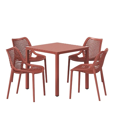 5-Piece Outdoor Patio Metal Frame Dining Table Set with Stackable Chairs