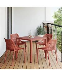 5-Piece Outdoor Patio Metal Frame Dining Table Set with Stackable Chairs