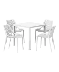 5-Piece Outdoor Patio Metal Frame Dining Table Set with Stackable Patio Dining Chairs