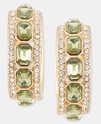 Anne Klein Small Pave & Emerald-Cut Stone Hoop Earrings, 0.6"