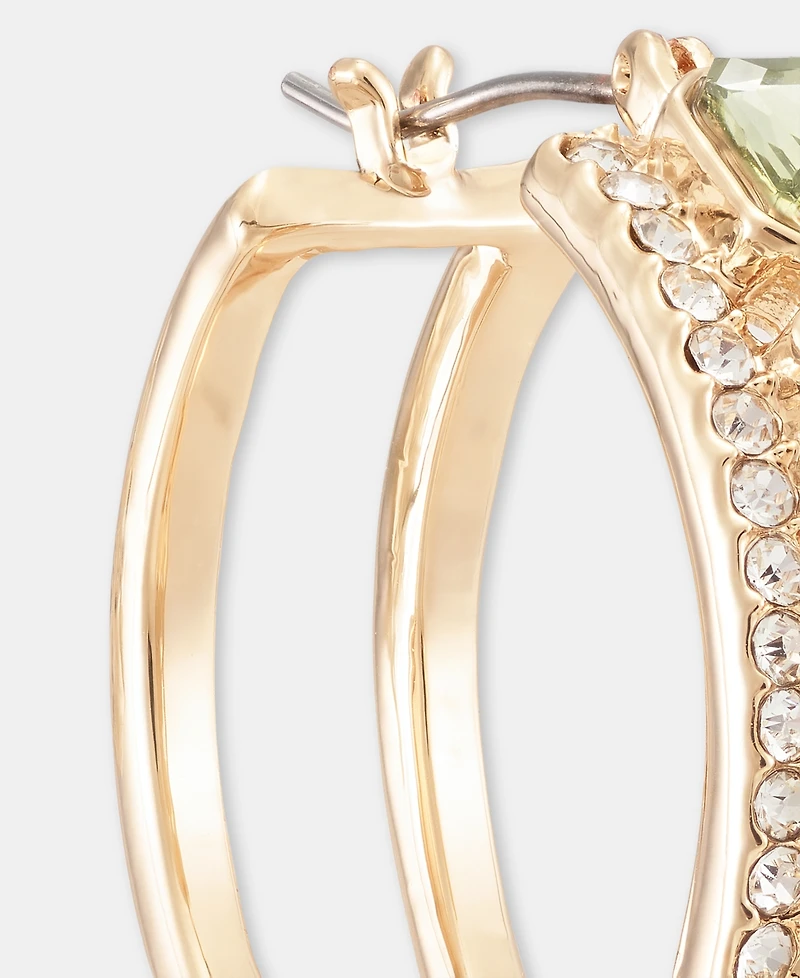 Anne Klein Small Pave & Emerald-Cut Stone Hoop Earrings, 0.6"