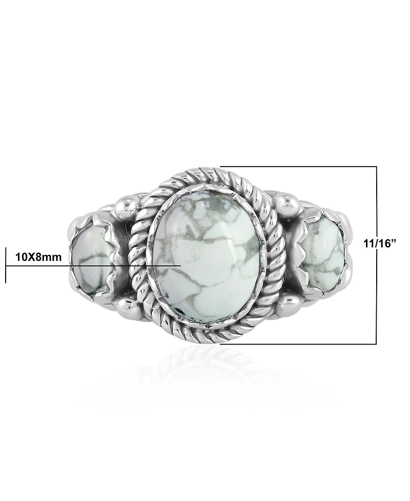 American West Jewelry Sterling Silver White Howlite 3-Stone Ring