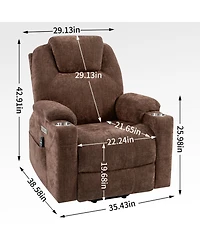 Streamdale Furniture Chenille Power Lift Recliner Massage & Heat Usb Cup Holders
