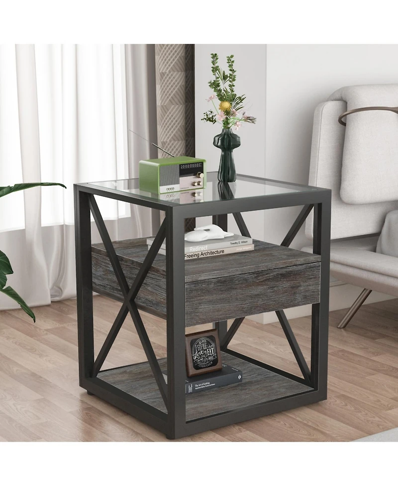Streamdale Furniture Modern End Table with Drawer - Rustic Nightstand