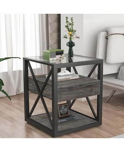 Streamdale Furniture Modern End Table with Drawer - Rustic Nightstand