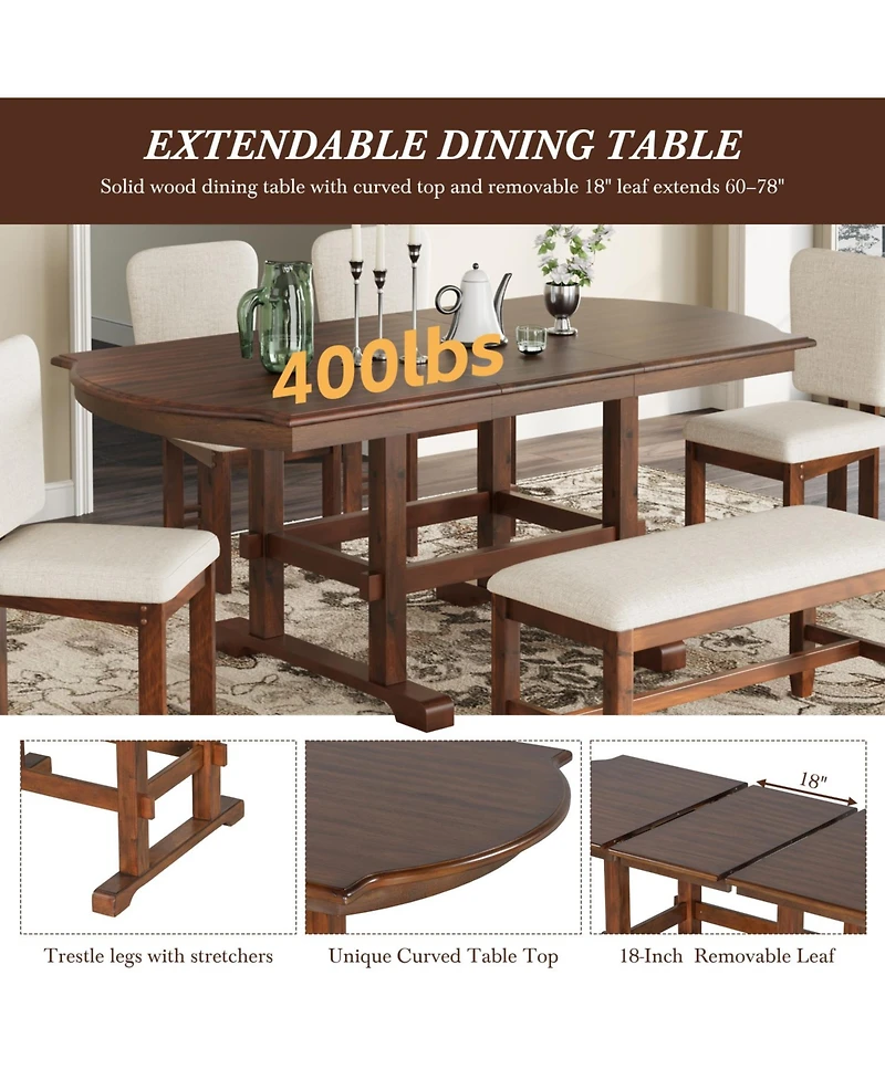 Streamdale Furniture Extendable Wood Dining Table Set with Bench & 4 Chairs