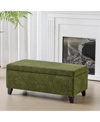 Streamdale Furniture Green Boucle Storage Ottoman with Flip-Top Lid