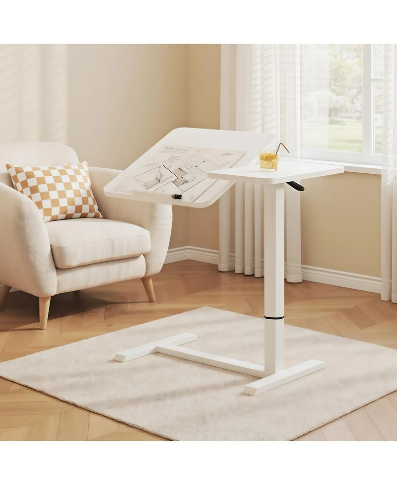 Streamdale Rolling Overbed Laptop Desk - Adjustable, Tilting - White