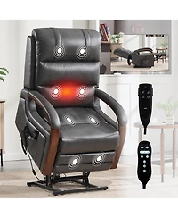 Streamdale Furniture Dark Grey Leatheraire Power Lift Recliner w/ Heat & Massage