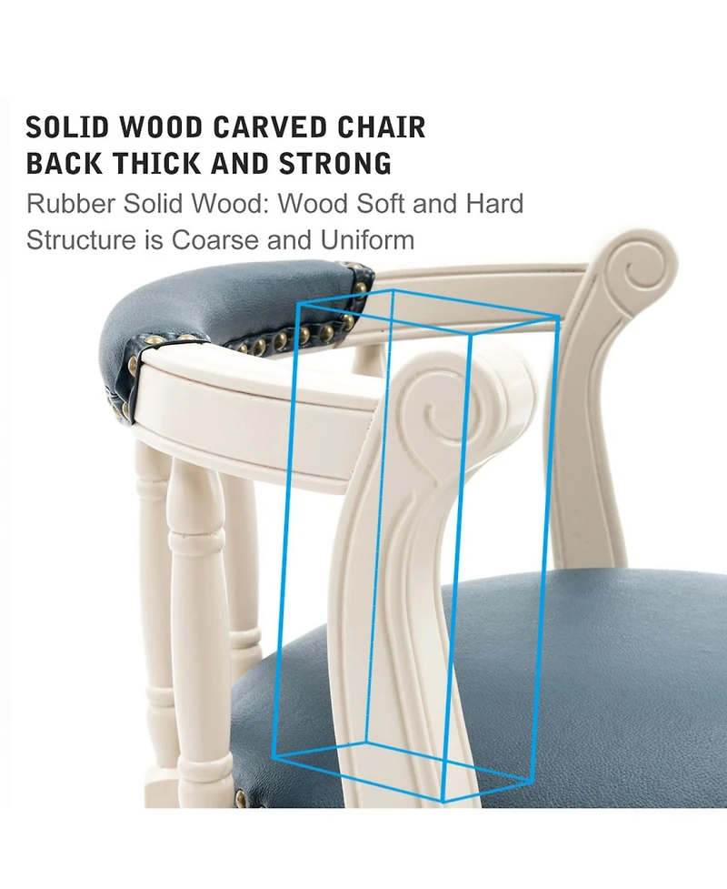 Streamdale Furniture Bar Stools Seat Height 26" Leather Wooden Bar Stools(White-blue 1pc)