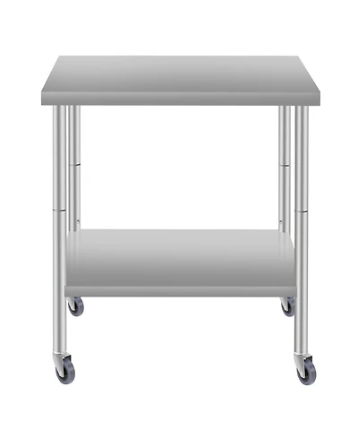 Streamdale Furniture 30"x24" Stainless Steel Kitchen Prep Table w/ Shelf & Wheels