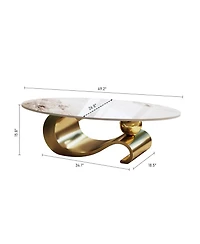 Streamdale Furniture 49" Faux Marble Oval Coffee Table, Gold Base