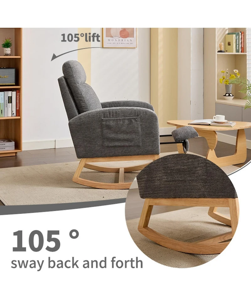 Streamdale Furniture Teddy Rocking Chair with Wood Legs & Side Pocket