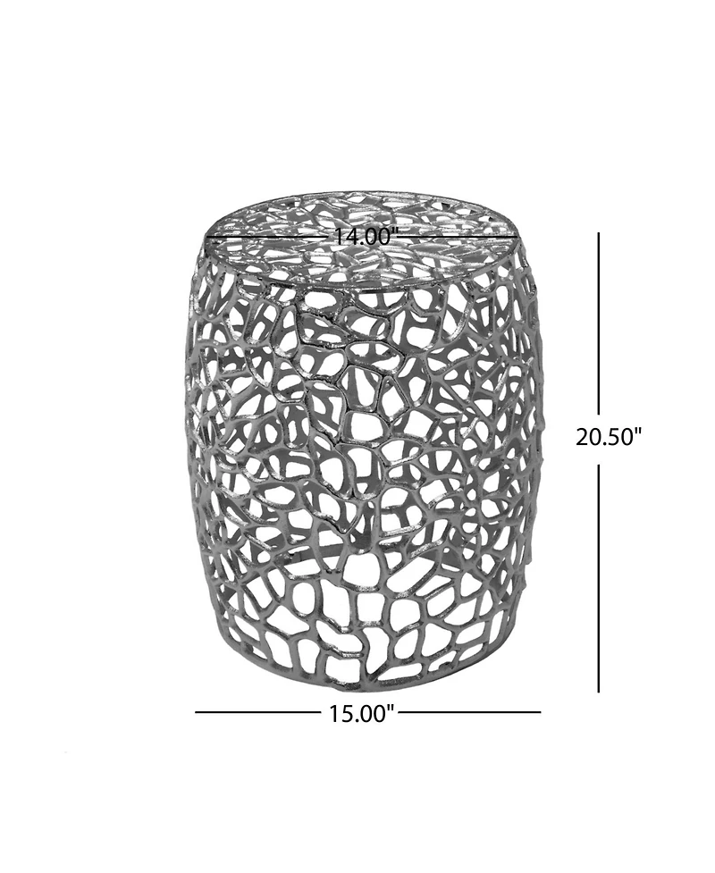 Streamdale Furniture Aluminum Drum End Table with Intricate Design-Silver Nickel