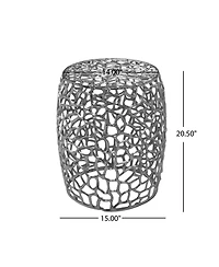Streamdale Furniture Aluminum Drum End Table with Intricate Design-Silver Nickel
