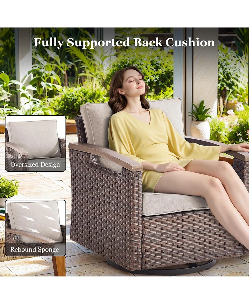 Gymojoy Farmhouse 2-Piece Pe Wicker Outdoor Rocking Chair with Olefin Cushions/Metal Armrest