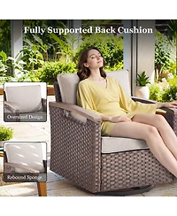 Gymojoy Farmhouse 2-Piece Pe Wicker Outdoor Rocking Chair with Olefin Cushions/Metal Armrest