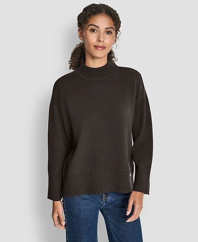 Dkny Jeans Women's Mock Neck Curved Hem Sweater