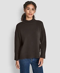 Dkny Jeans Women's Mock Neck Curved Hem Sweater