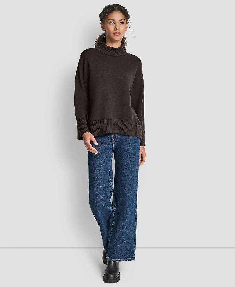 Dkny Jeans Women's Mock Neck Curved Hem Sweater