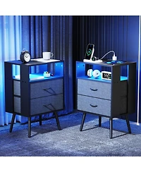 Streamdale Furniture Charging Nightstand with Led & Fabric Drawers