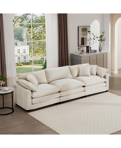 Streamdale Furniture Mid-Century Beige Corduroy 3-Seater Sofa