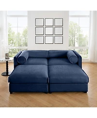 Streamdale Furniture Blue Chenille 2-Seater Sofa with Storage Ottomans