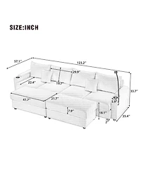 Streamdale Furniture 123" Modern Sectional Sofa w/ Storage, Ottomans, Usb, Cup & Phone Holders - Grey