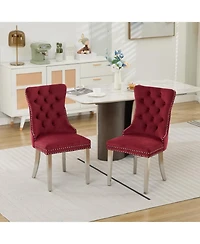 Streamdale Furniture Tufted Velvet Dining Chairs, Wine Red, Chrome Legs, Set of 2