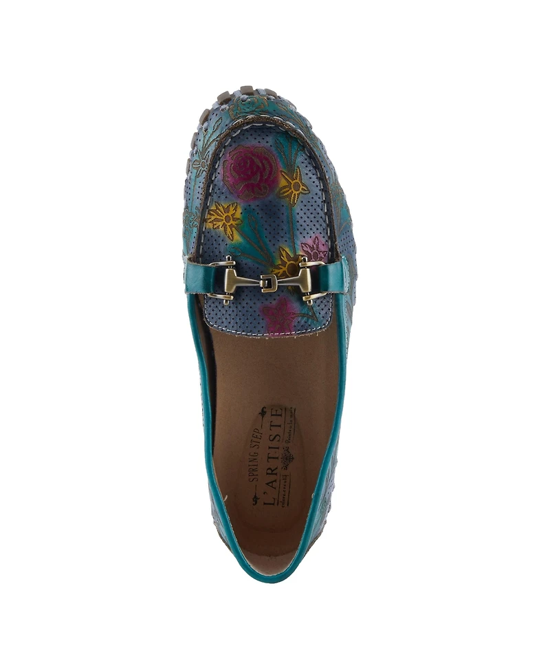 L'Artiste Women's Delavigne Handpainted Floral Loafers with Gold Bit Accent, Cushioned Insole & Flexible Sole
