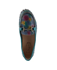 L'Artiste Women's Delavigne Handpainted Floral Loafers with Gold Bit Accent, Cushioned Insole & Flexible Sole