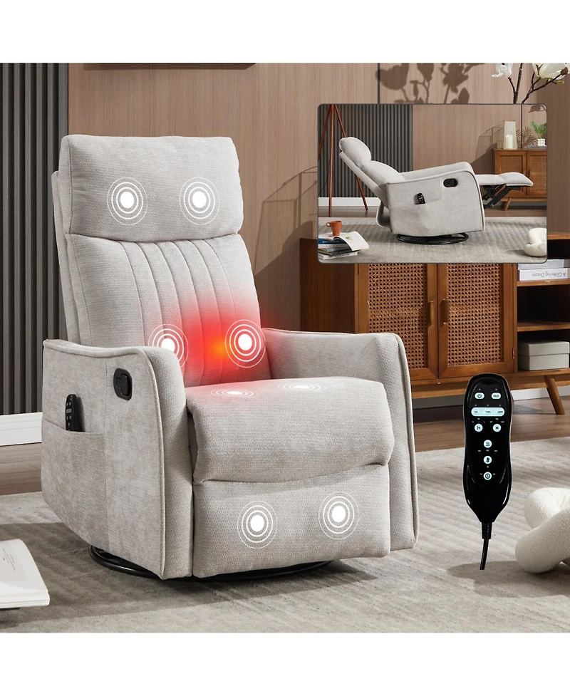 Streamdale Furniture Streamdale Light Grey Heat Massage Rocker Swivel Recliner