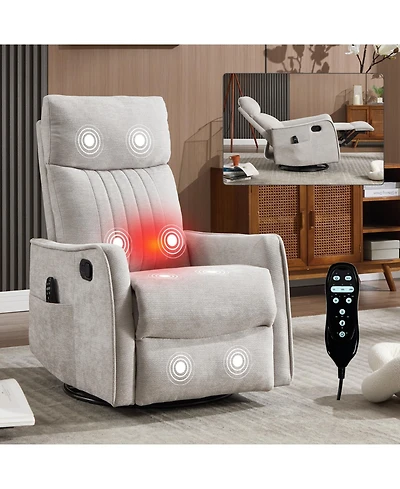 Streamdale Furniture Streamdale Light Grey Heat Massage Rocker Swivel Recliner