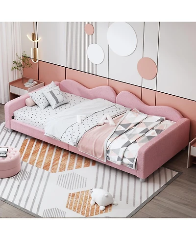 Streamdale Twin Upholstered Daybed, Sherpa Fabric Sofabed with Cloud-Shaped Backrest, No Box-spring Needed, Pink