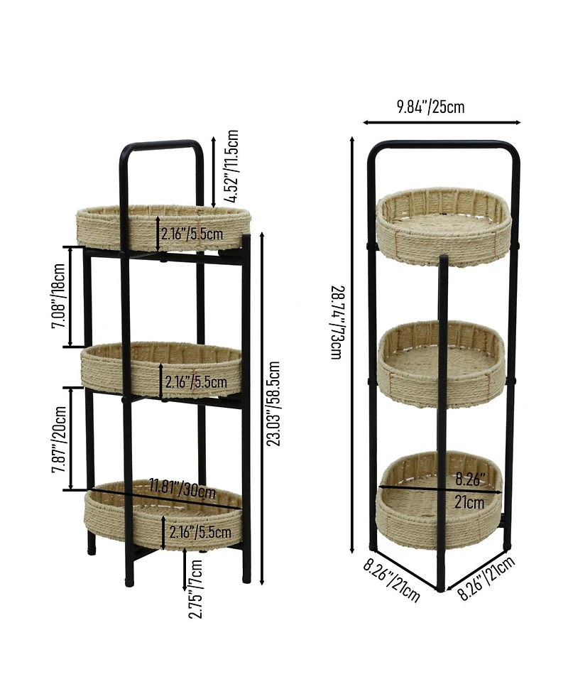 Streamdale Furniture 3 Tier Tray Table Paper Rope Woven Side Table (Natural)