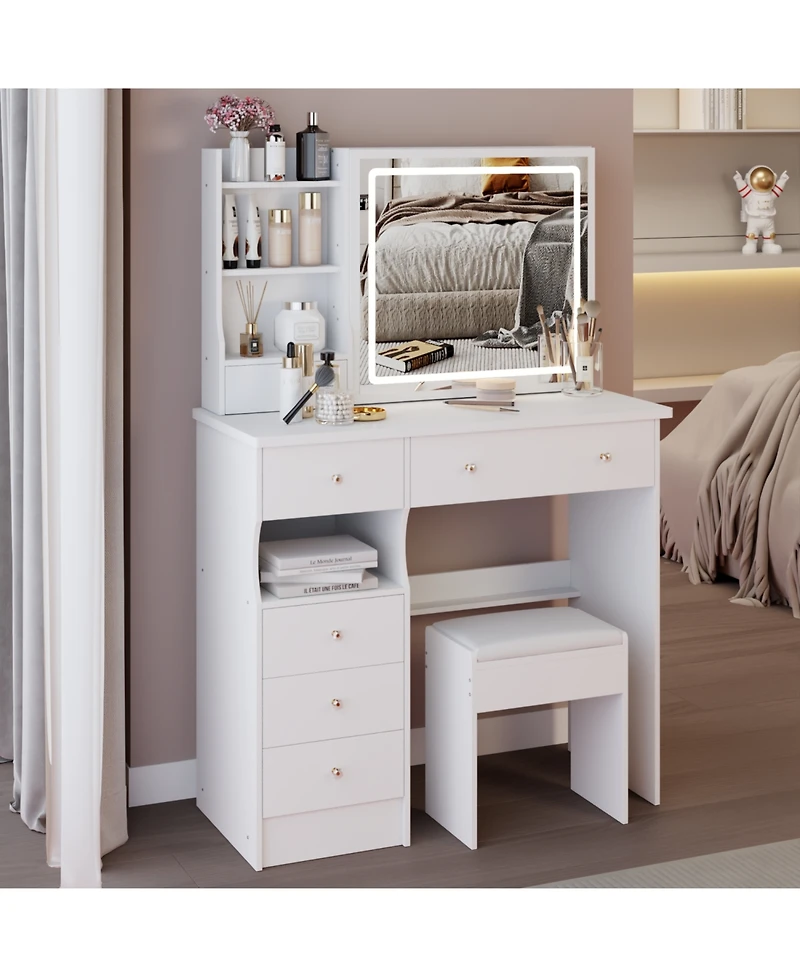 Streamdale Furniture 37" Led Mirror Vanity Table with Drawer & Stool