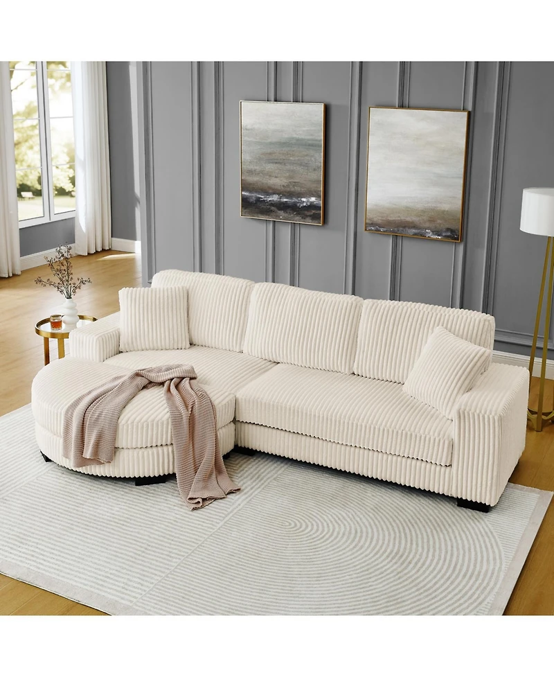 Streamdale Furniture Corduroy Tufted Sleeper Sectional Sofa - L-Shaped Modular - Beige