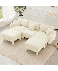 Streamdale Furniture Boucle U-Shape Sectional Sofa with Ottomans & Shell Armrests, Beige