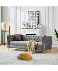 Streamdale Furniture 80" Chesterfield Velvet Sofa, 3-Seater, Button Nailhead, Grey