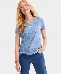 Style & Co Women's Printed Short-Sleeve Henley Top, Macy's Exclusive