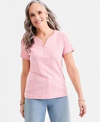 Style & Co Women's Printed Short-Sleeve Henley Top, Macy's Exclusive