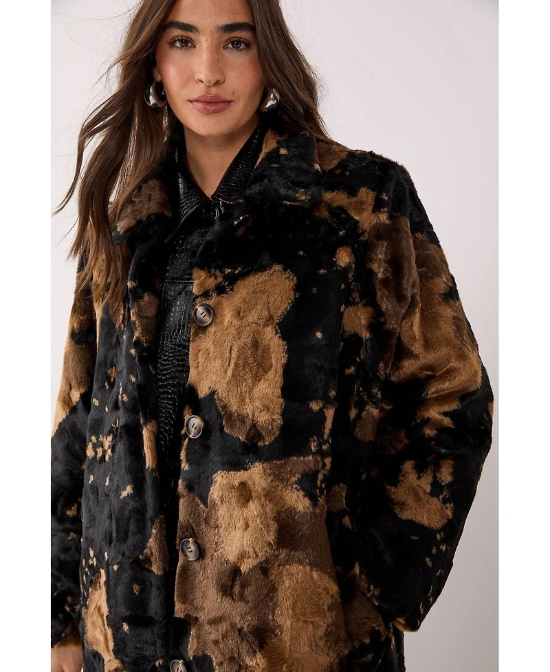 Nasty Gal Women's Cow Print Faux Fur Longline Coat