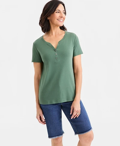 Style & Co Petite Cotton Henley Short-Sleeve T-Shirt, Exclusively at Macy's