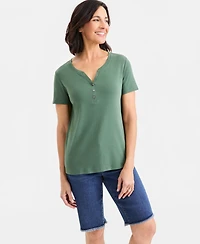 Style & Co Petite Cotton Henley Short-Sleeve T-Shirt, Exclusively at Macy's
