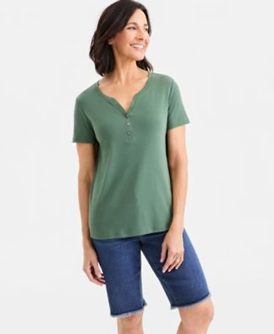 Style Co Womens Short Sleeve Cotton Henley Top Pxs 4x Exclusively At Macys